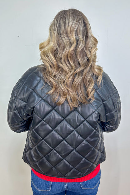 Black Quilted Faux Leather Jacket back