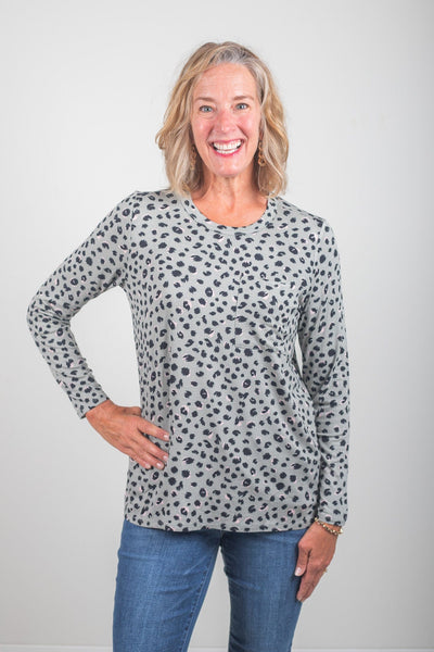 Sage Leopard Holland Top