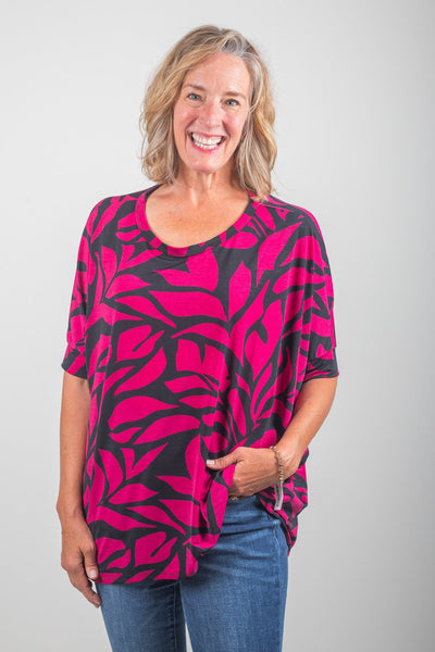 Magenta Print Dolman Top