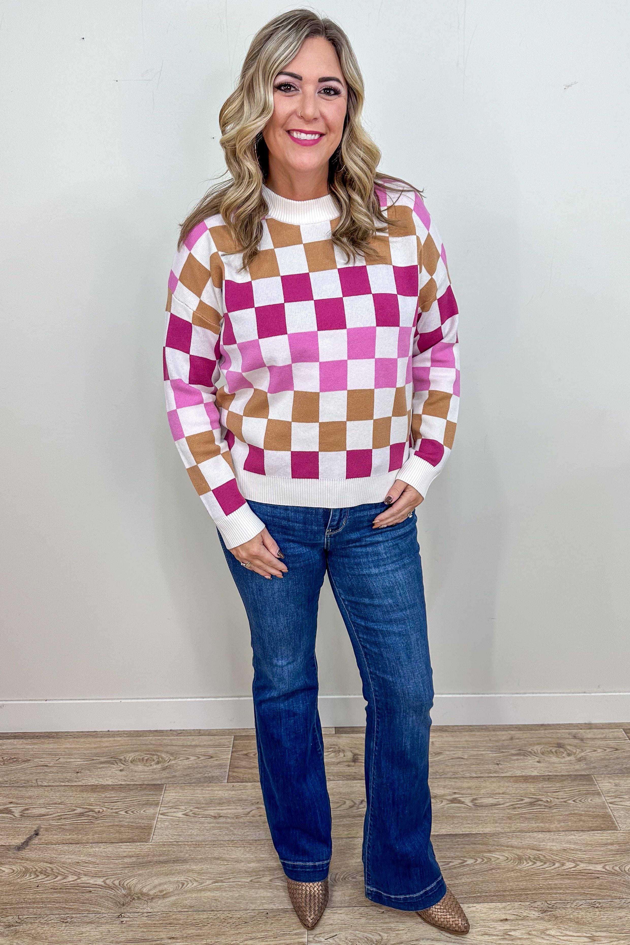 Pink Check Sweater styled