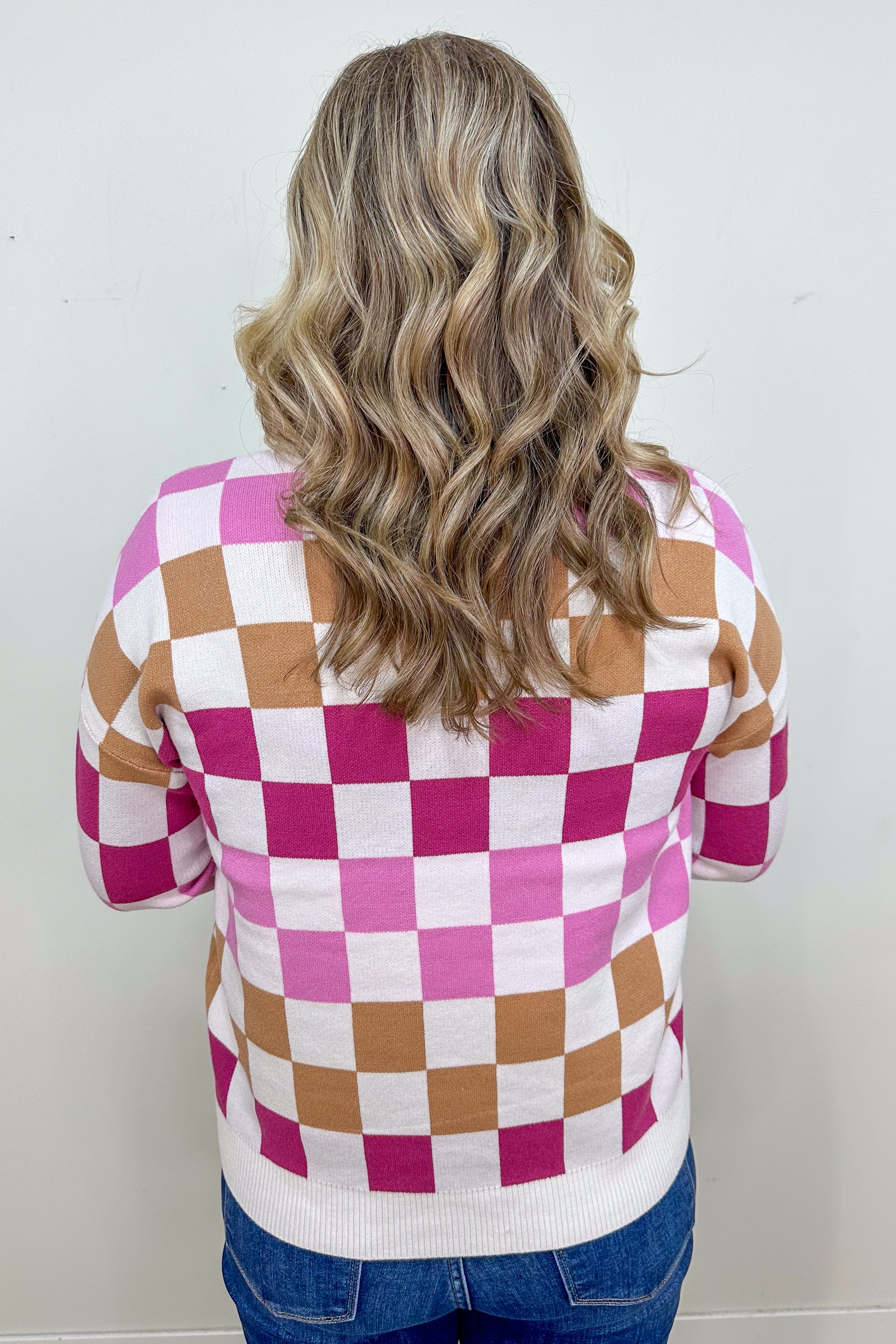 Pink Check Sweater back