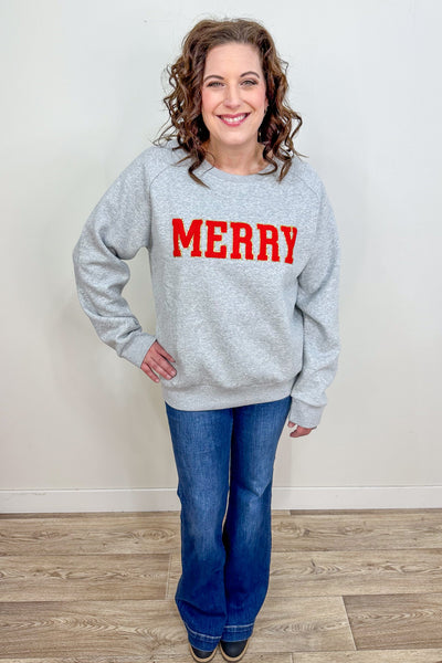 Gray Merry Chenille Letter Sweatshirt
