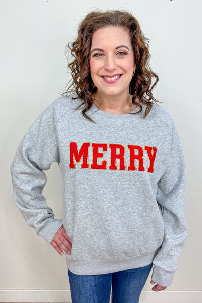 Gray Merry Chenille Letter Sweatshirt 
