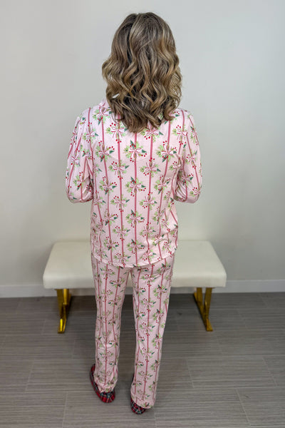 Pinkmas Berry & Bows Button Down Loungewear Set Back