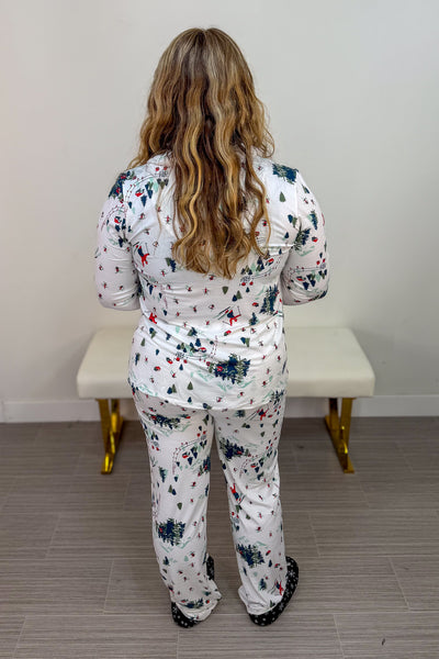 Holiday Skiers Button Down Loungewear Set Back