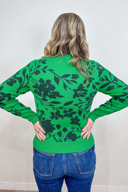 Emerald Green Floral Jaquard Sweater back