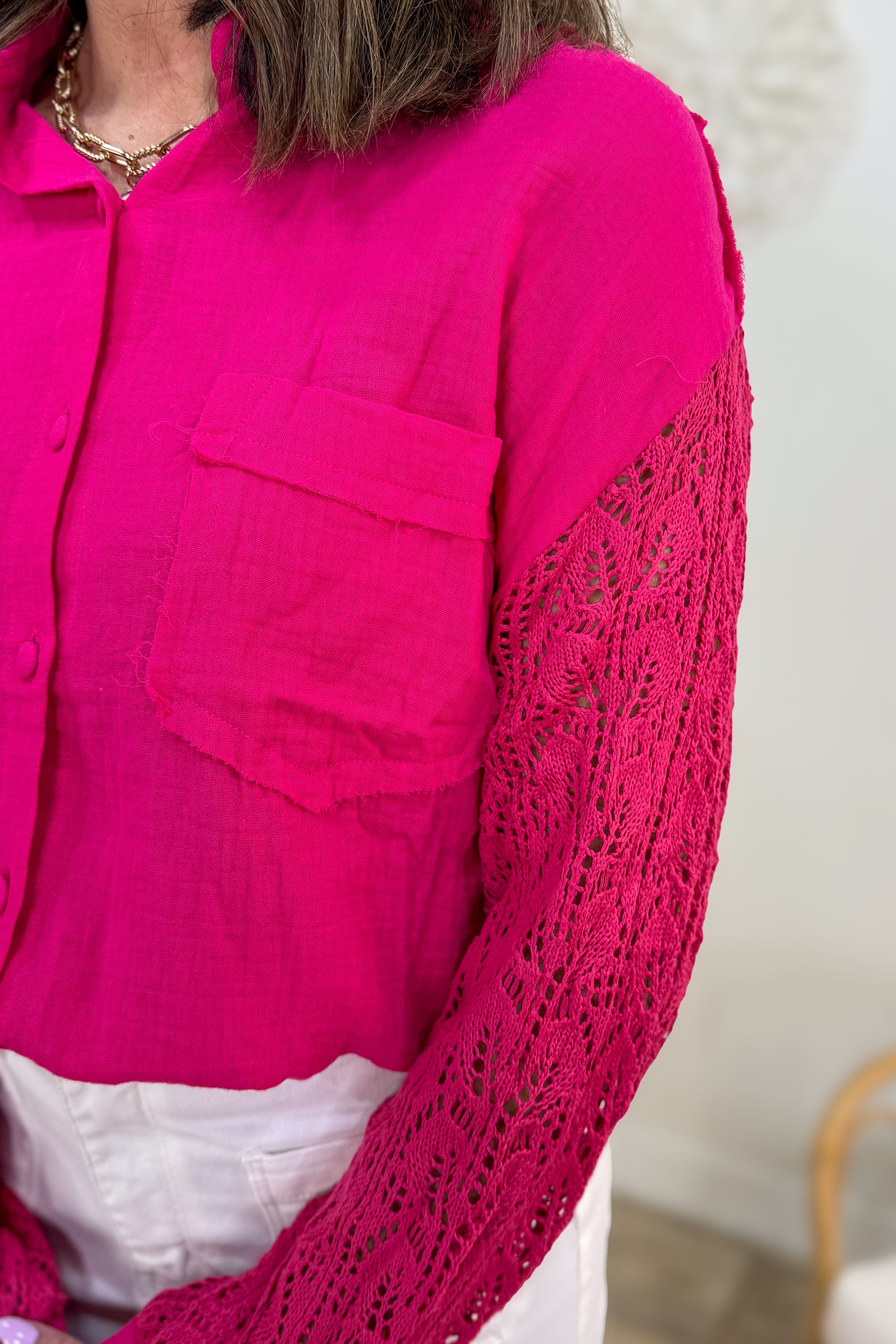 Magenta Gauze Top with Sweater Sleeve detailed