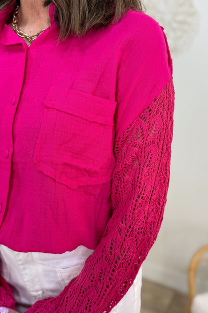 Magenta Gauze Top with Sweater Sleeve detailed