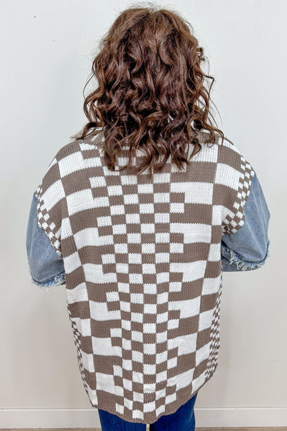 Mocha Gingham & Washed Denim Cardigan back