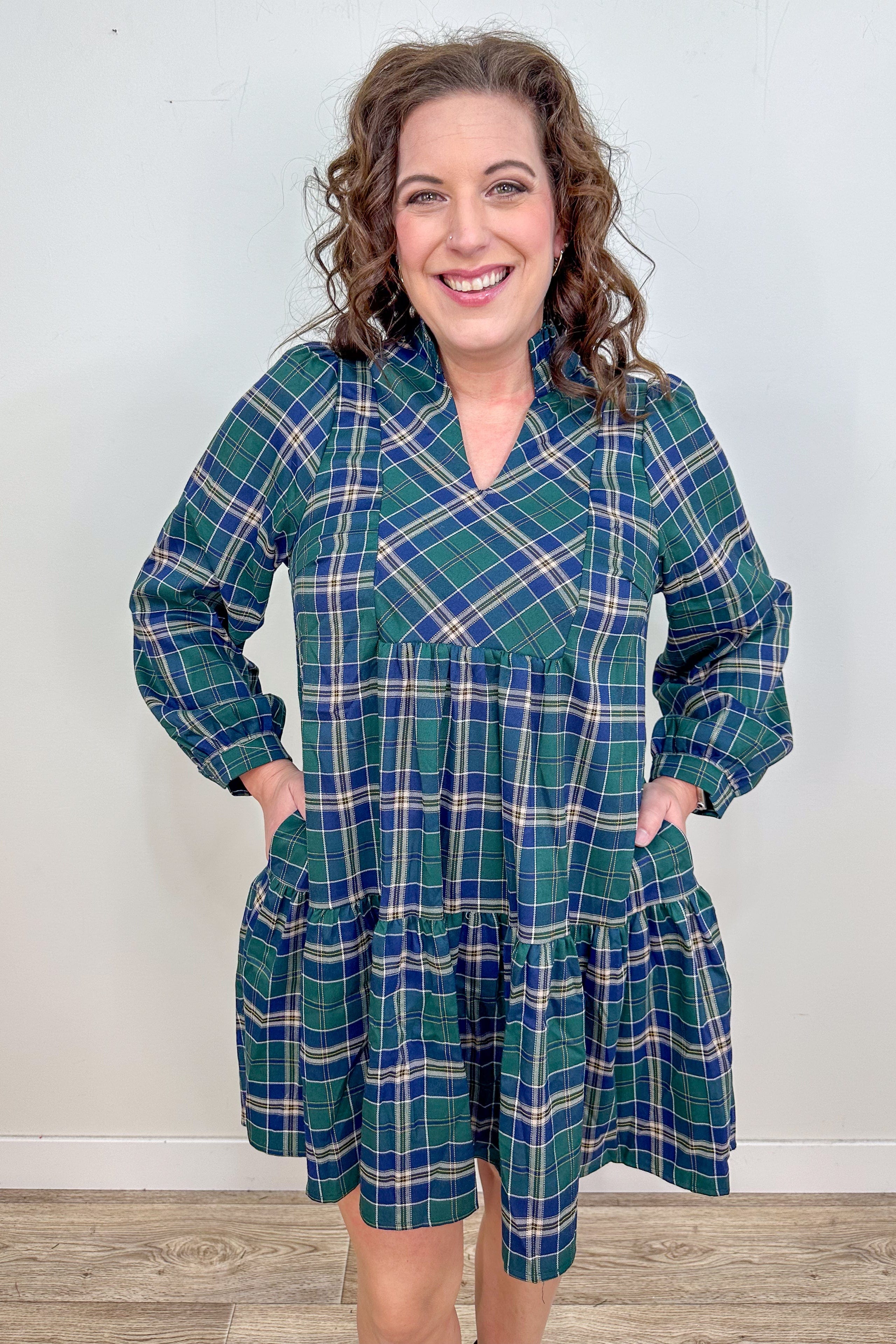 Green & Navy Plaid Dress