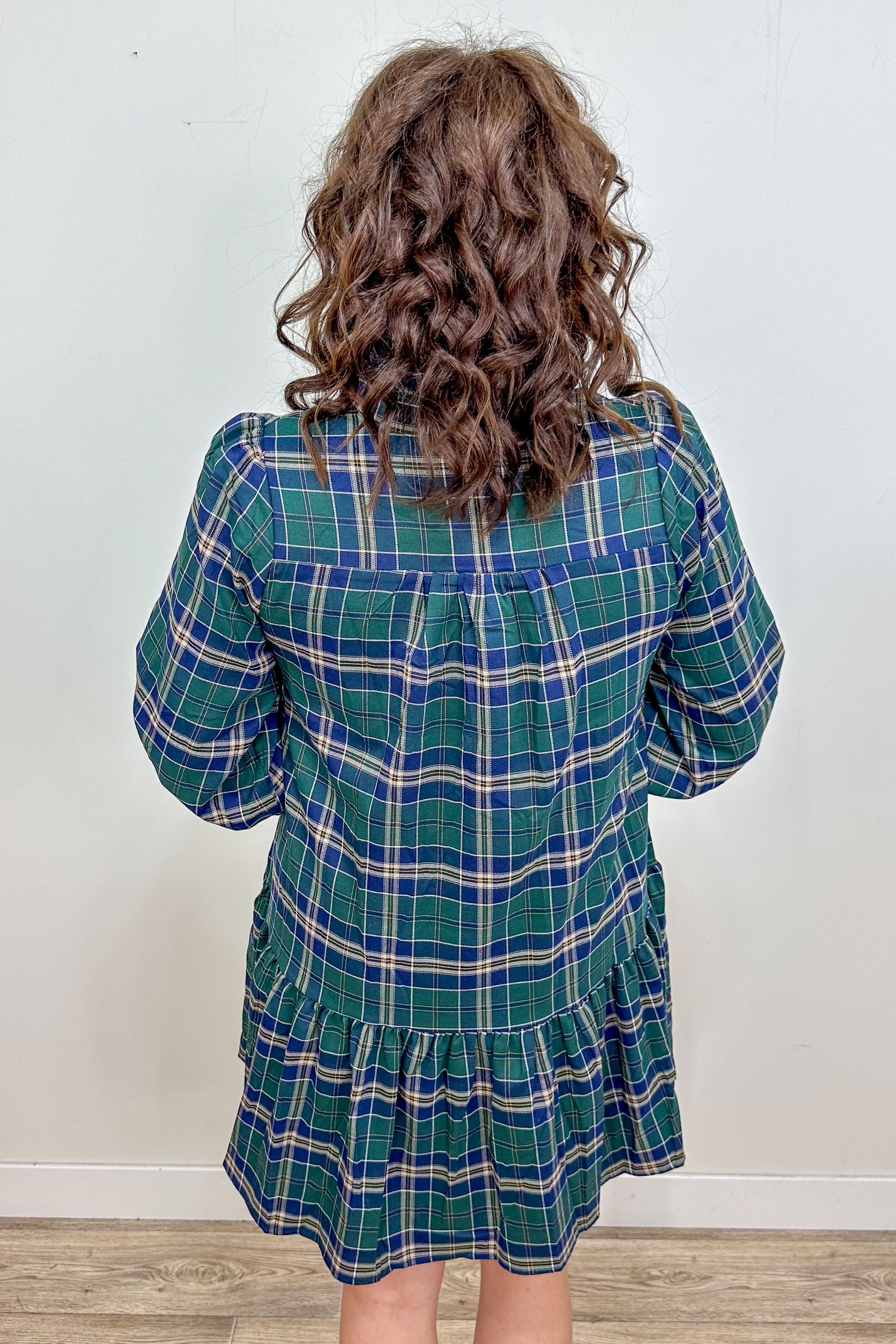 Green & Navy Plaid Dress back