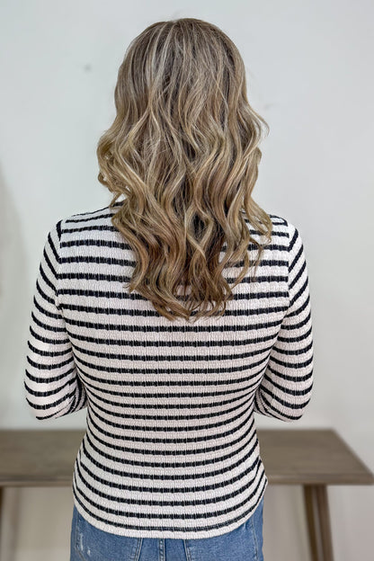 Cream Stripe Scoop Neck Top back