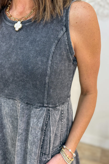 Black Cargo Maxi Dress Detailed