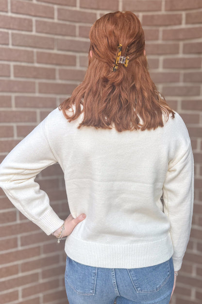 Ivory Denim Collar Polo Sweater back