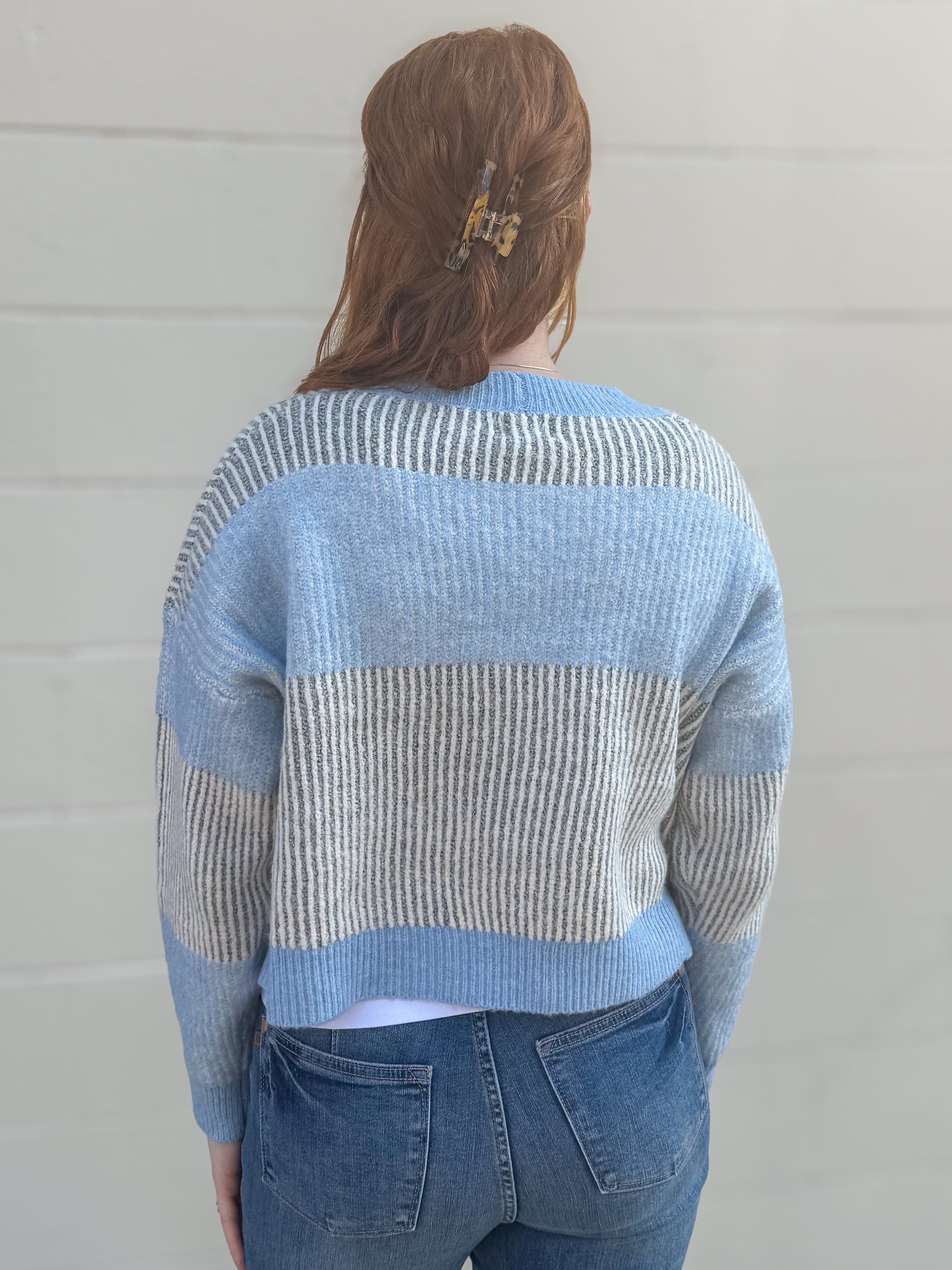 Blue Cozy Block Stripe Cardigan back