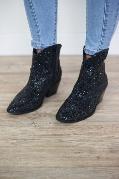 Shine Bright Black Rhinestone Boot