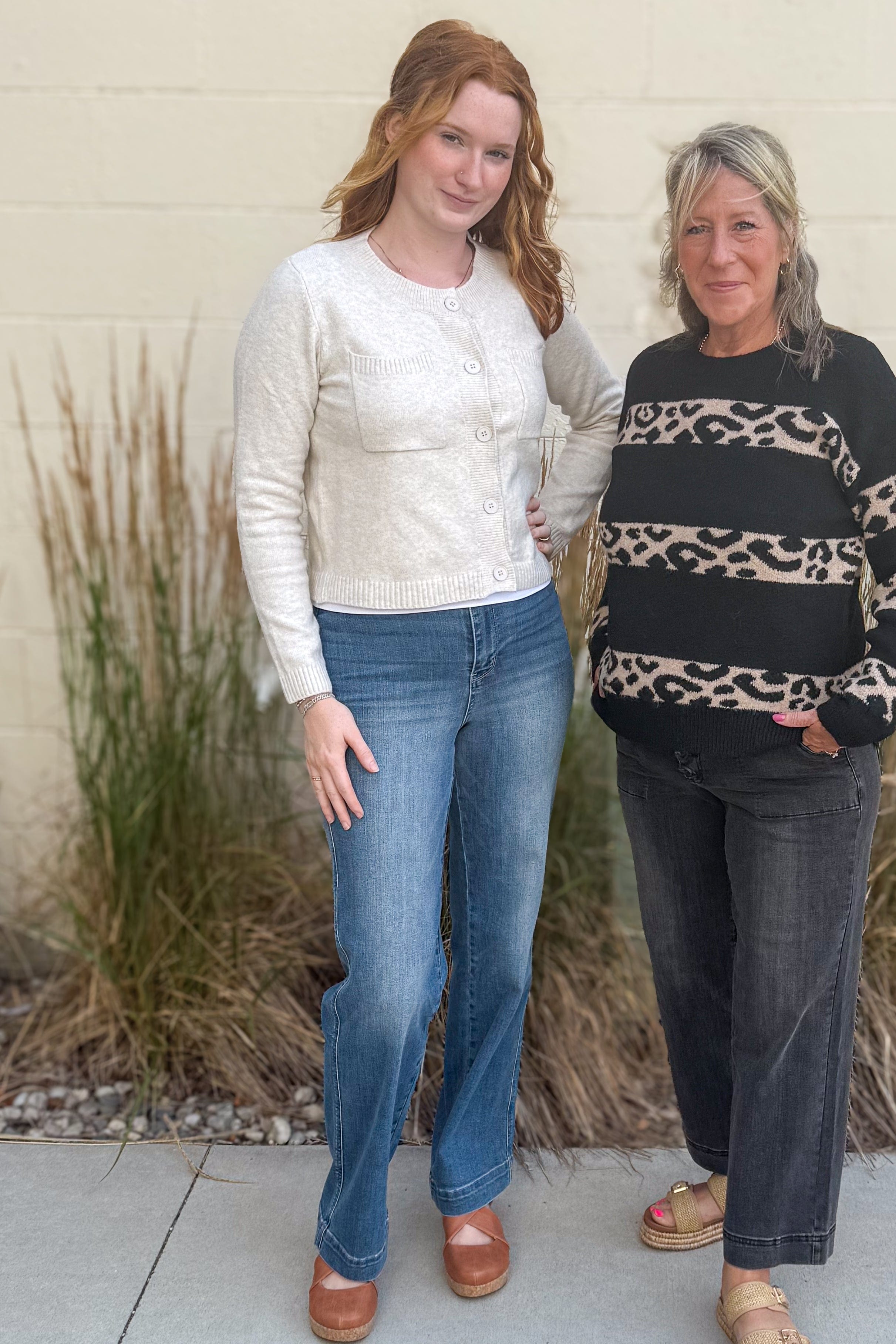 Taupe Pocket Button Cardigan styled