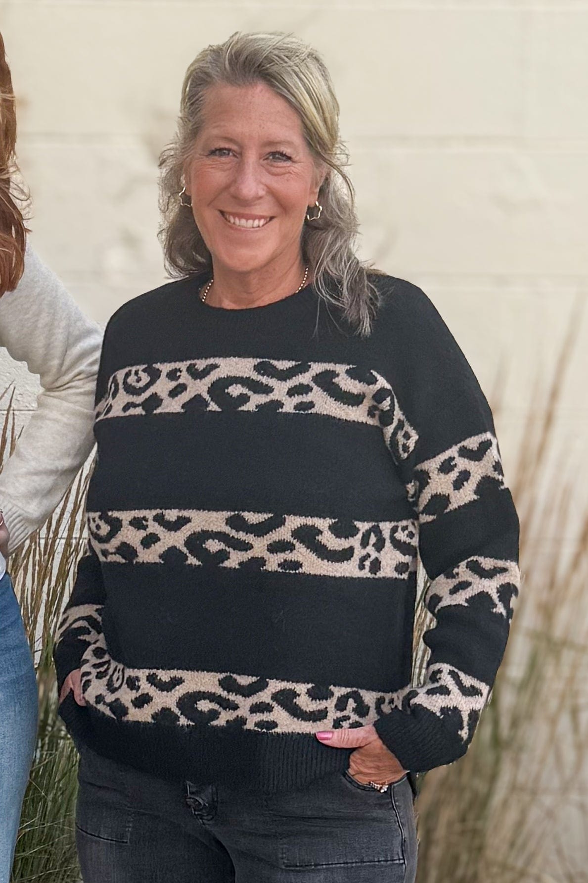 Black Leopard Print Stripe Sweater