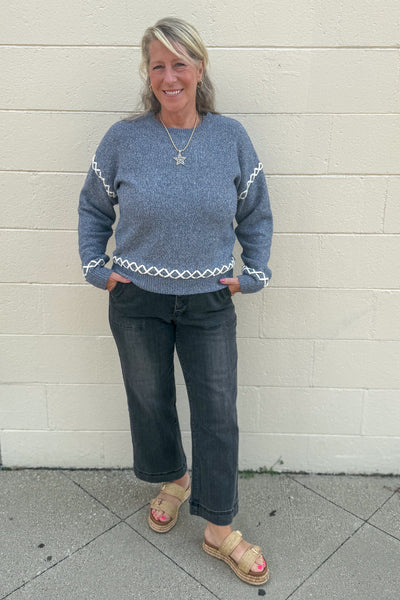 Charcoal Loop Trim Sweater styled