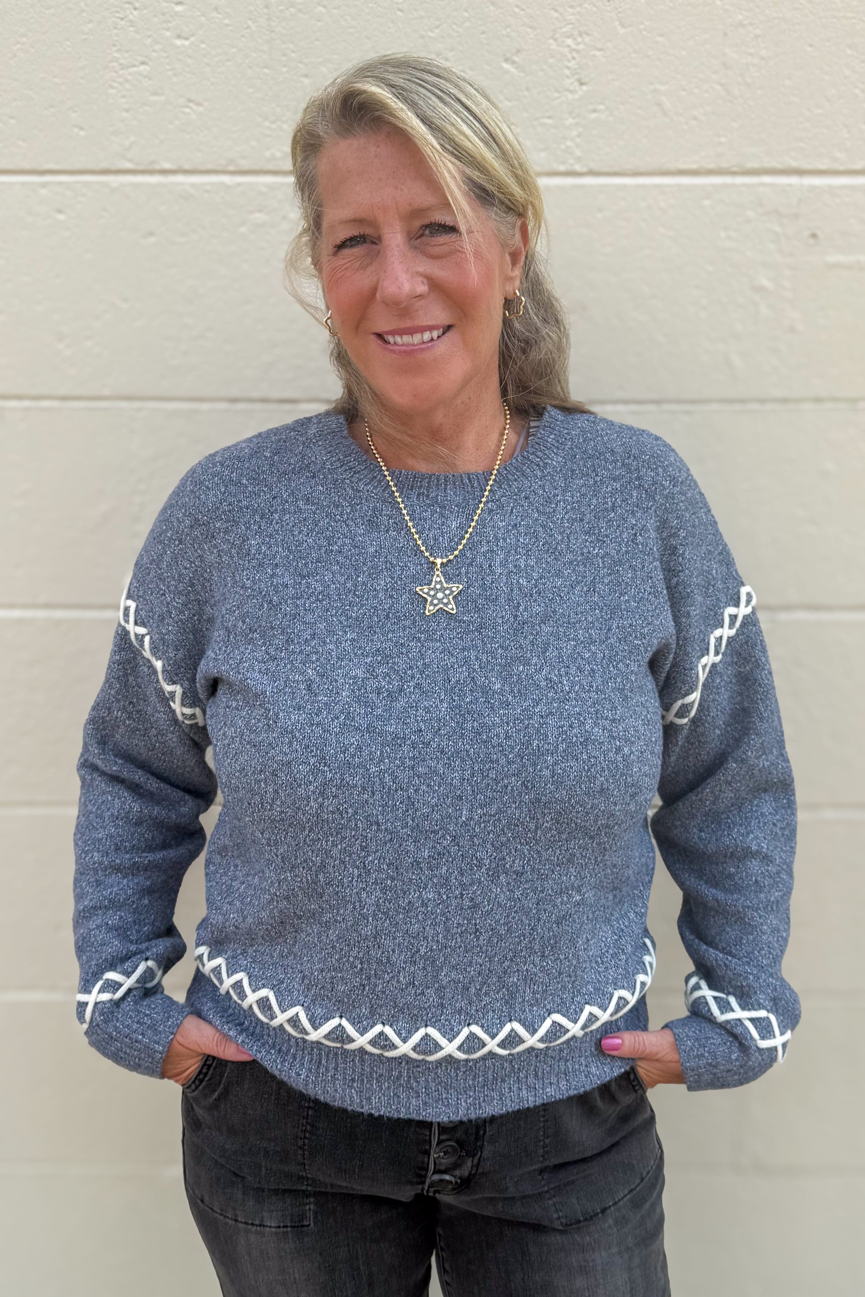 Charcoal Loop Trim Sweater