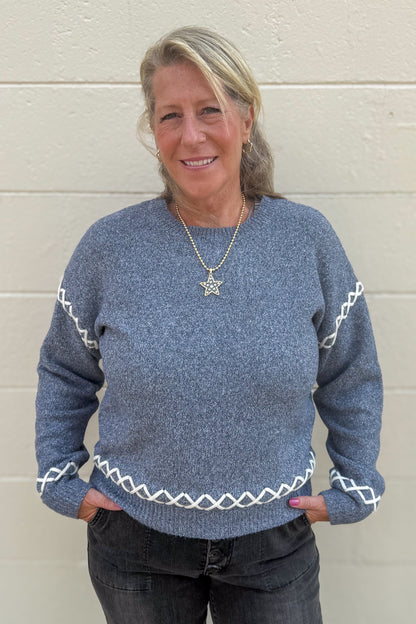 Charcoal Loop Trim Sweater