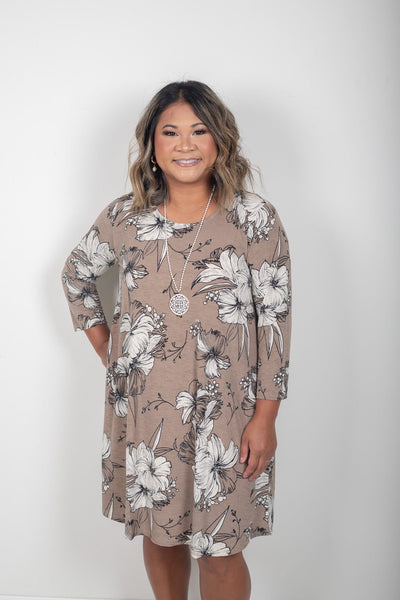 Mocha Floral Pattern Dress