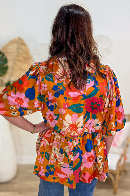 Ginger Floral Baby Doll Tie Front Blouse