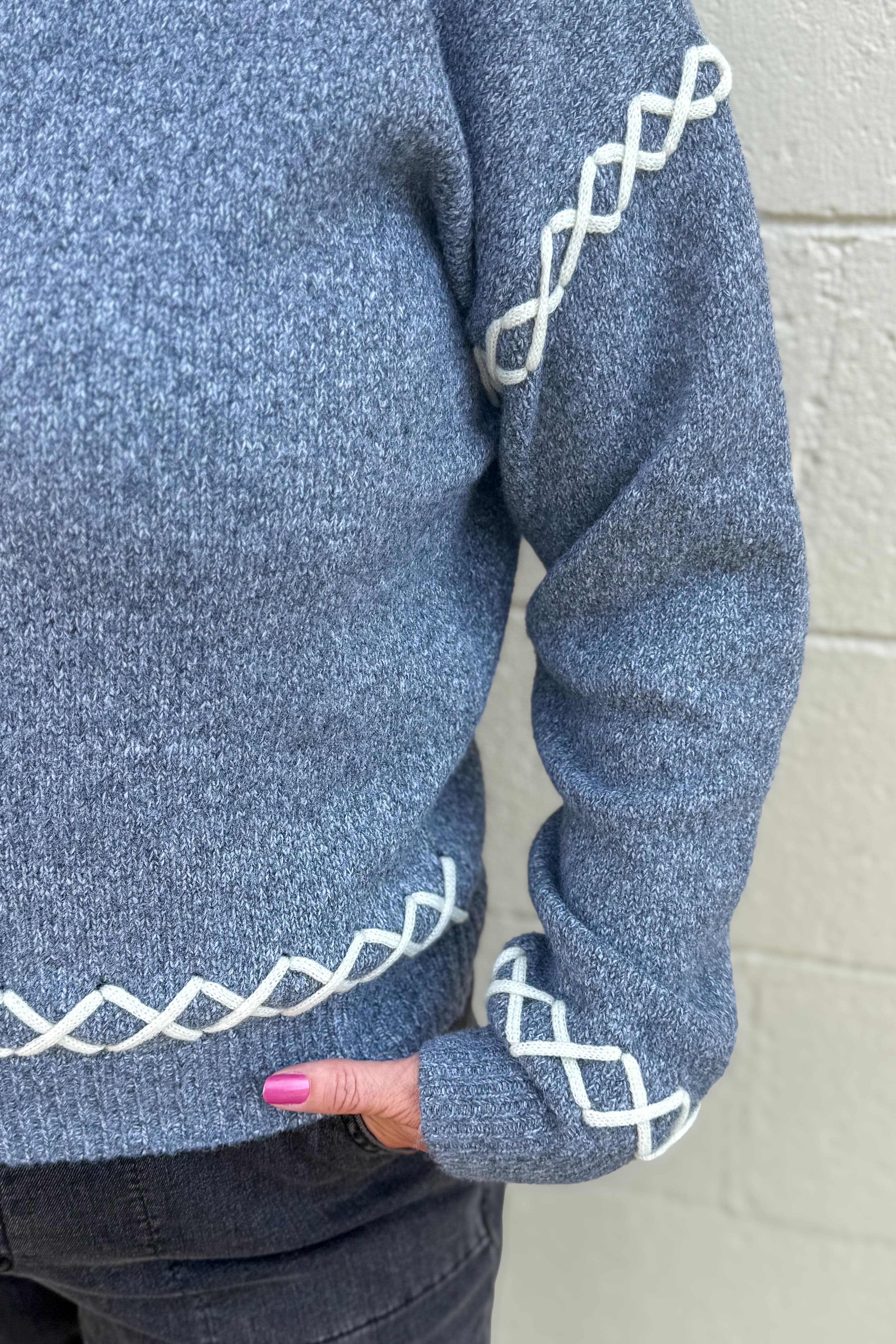Charcoal Loop Trim Sweater detail