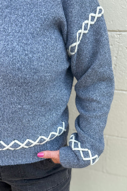 Charcoal Loop Trim Sweater detail
