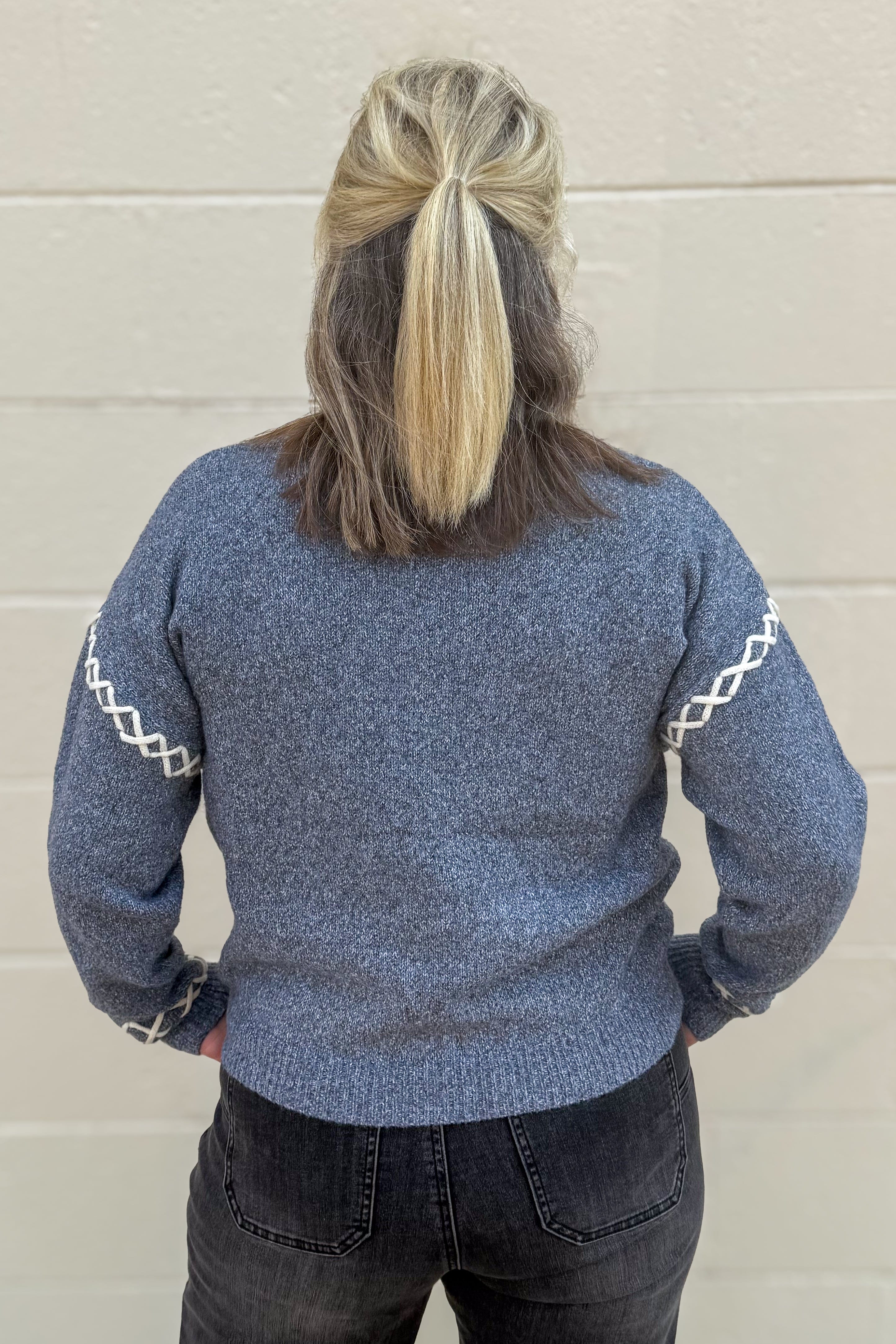 Charcoal Loop Trim Sweater back