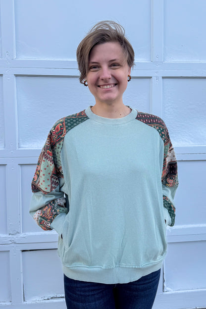 Sage Mix Print Top