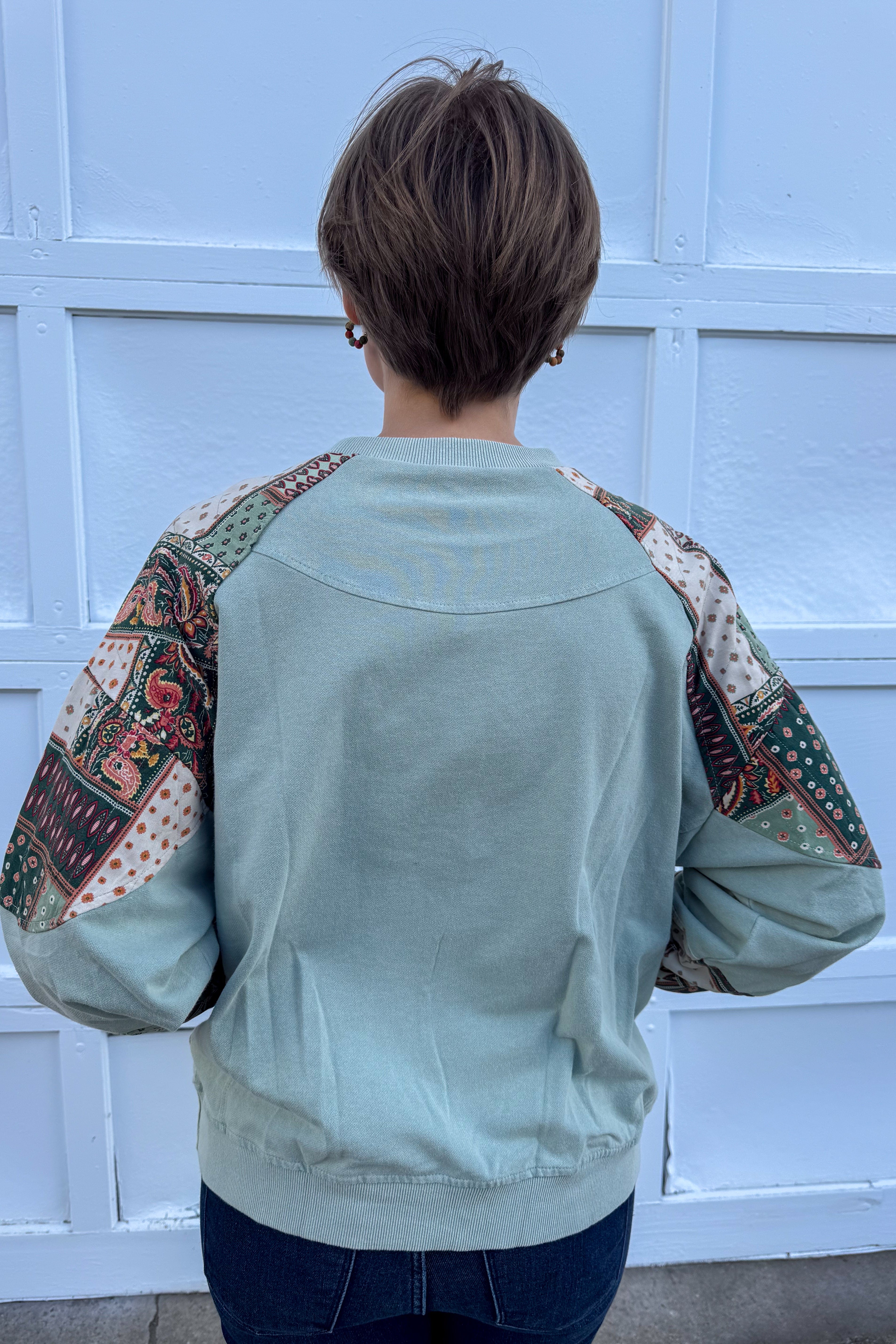 Sage Mix Print Top back