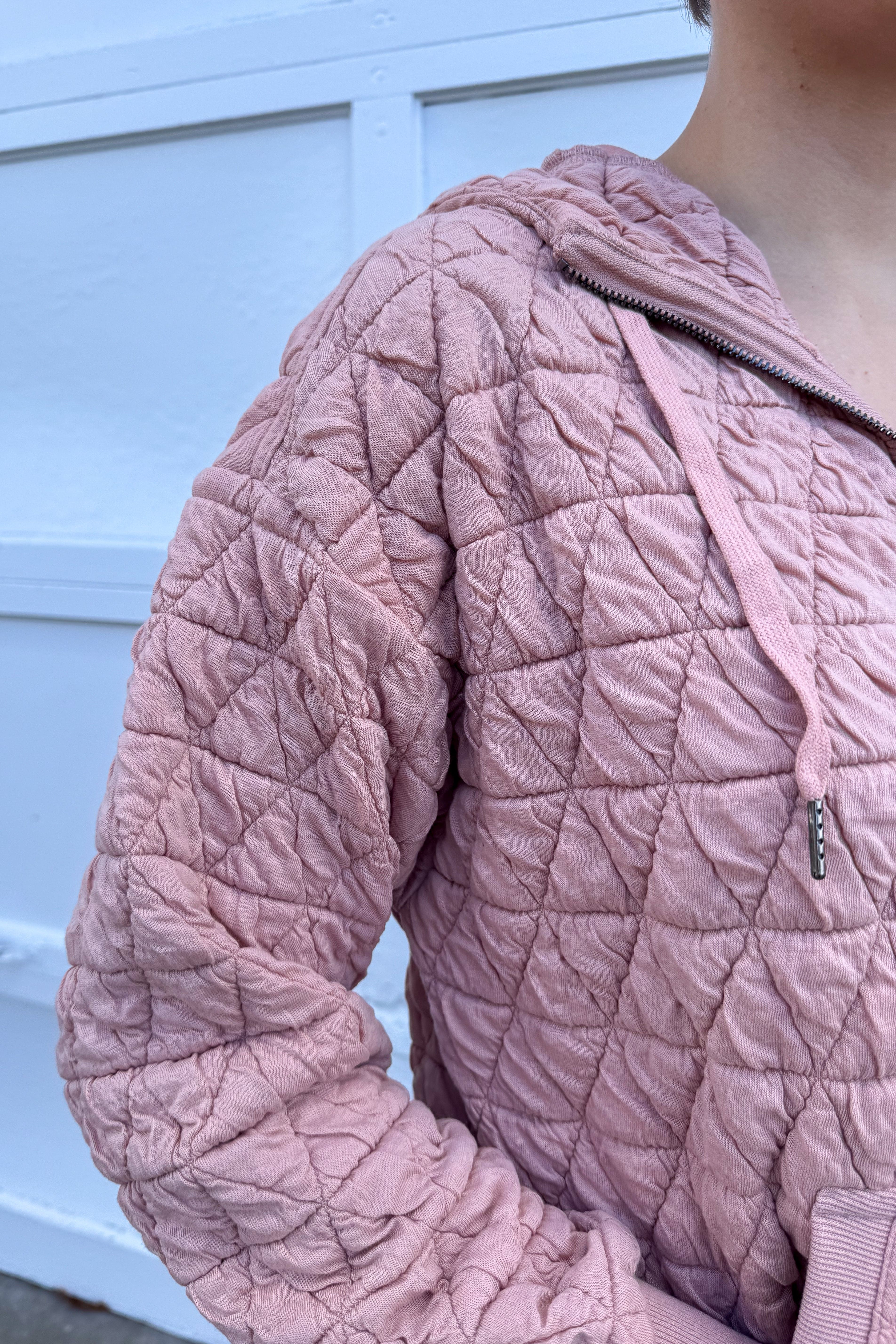 Blush Textured Quilted Knit Jacket detail