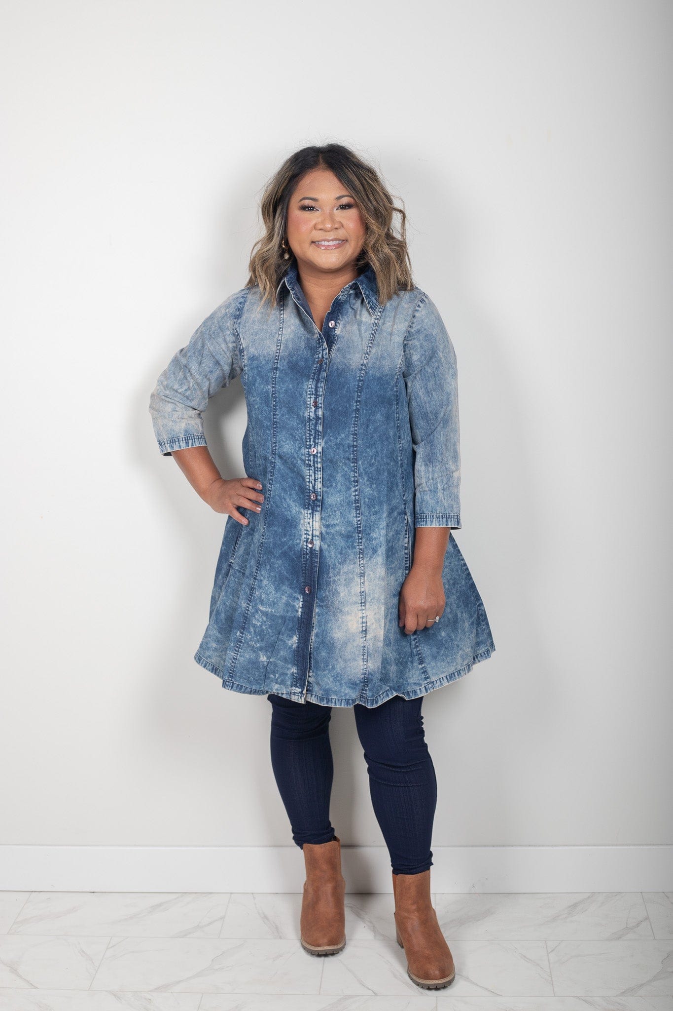 Washed Denim Button Blouse