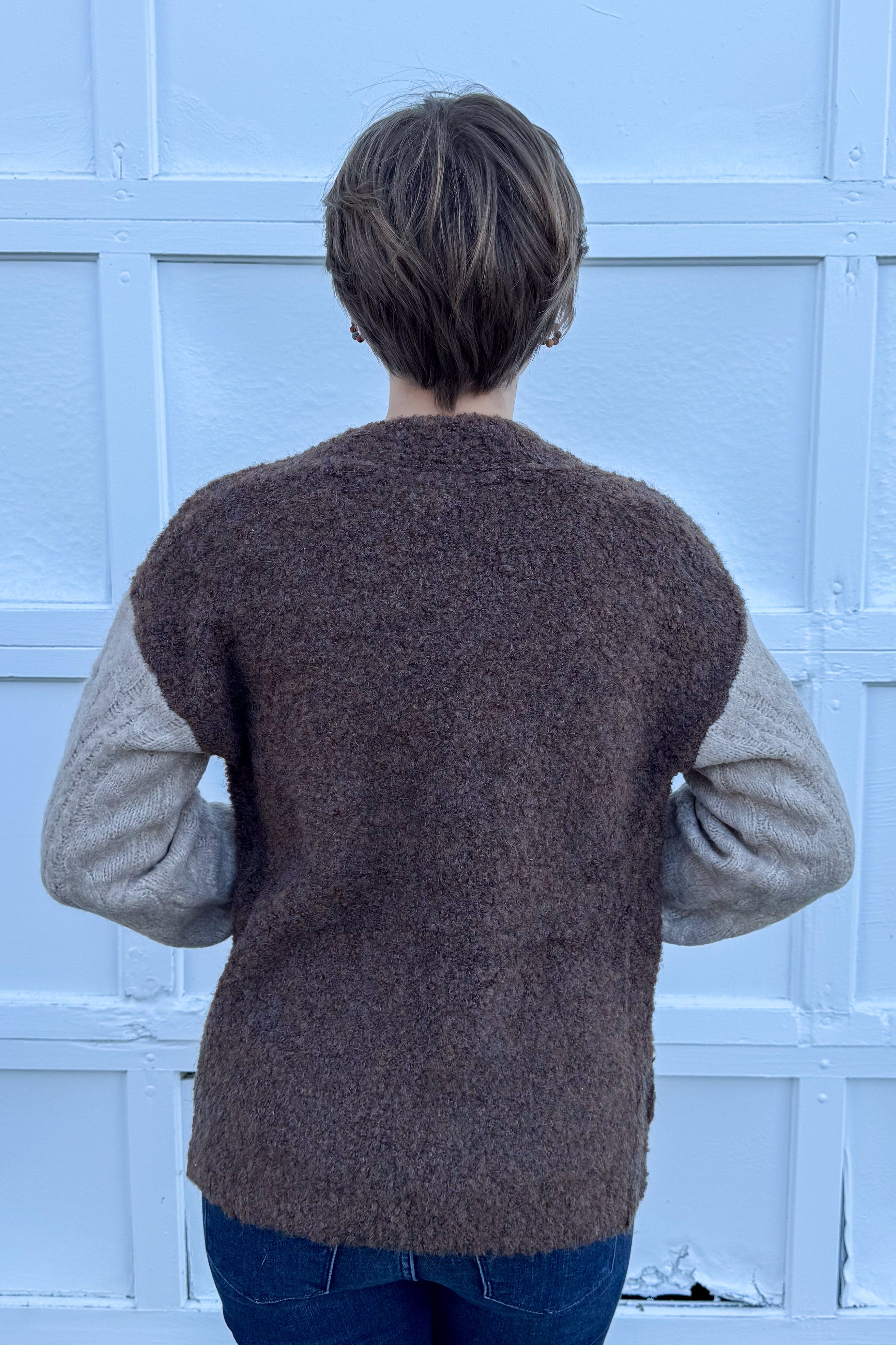 Brown & Taupe Colorblock Cardigan back