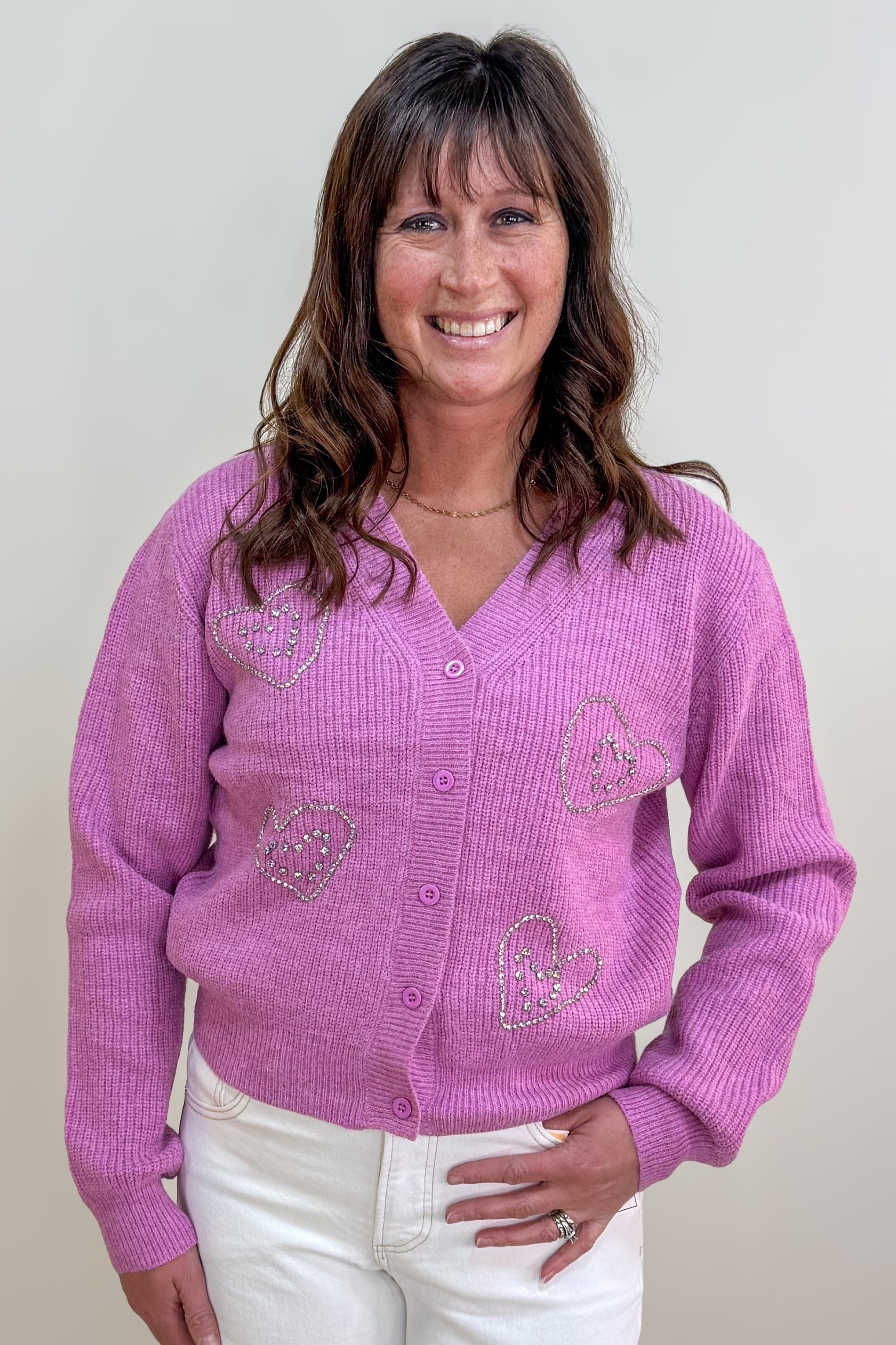 Lilac Heart Stud Button Up Cardigan