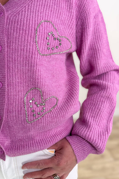 Lilac Heart Stud Button Up Cardigan