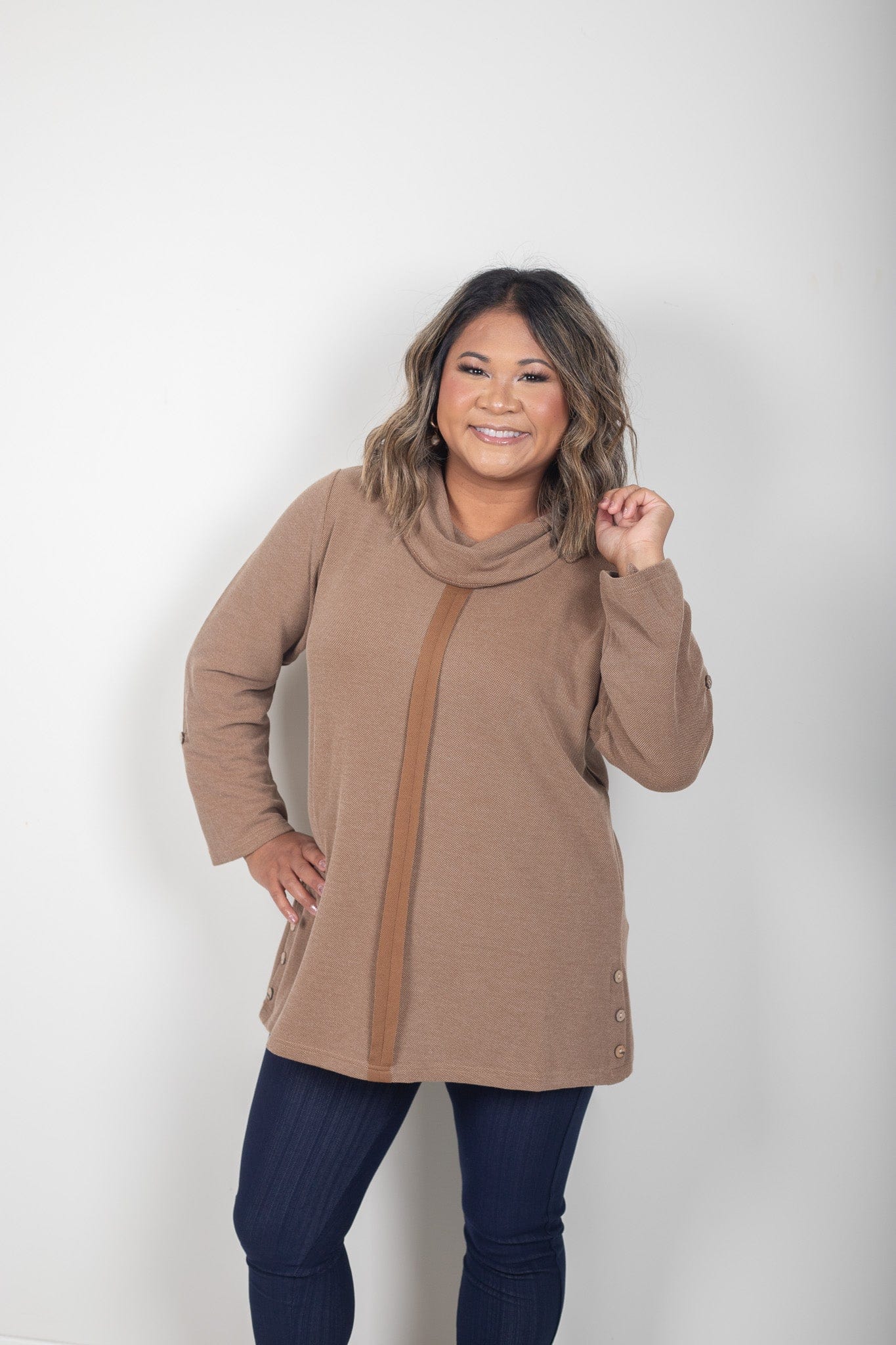 Taupe Cowl Tunic Top