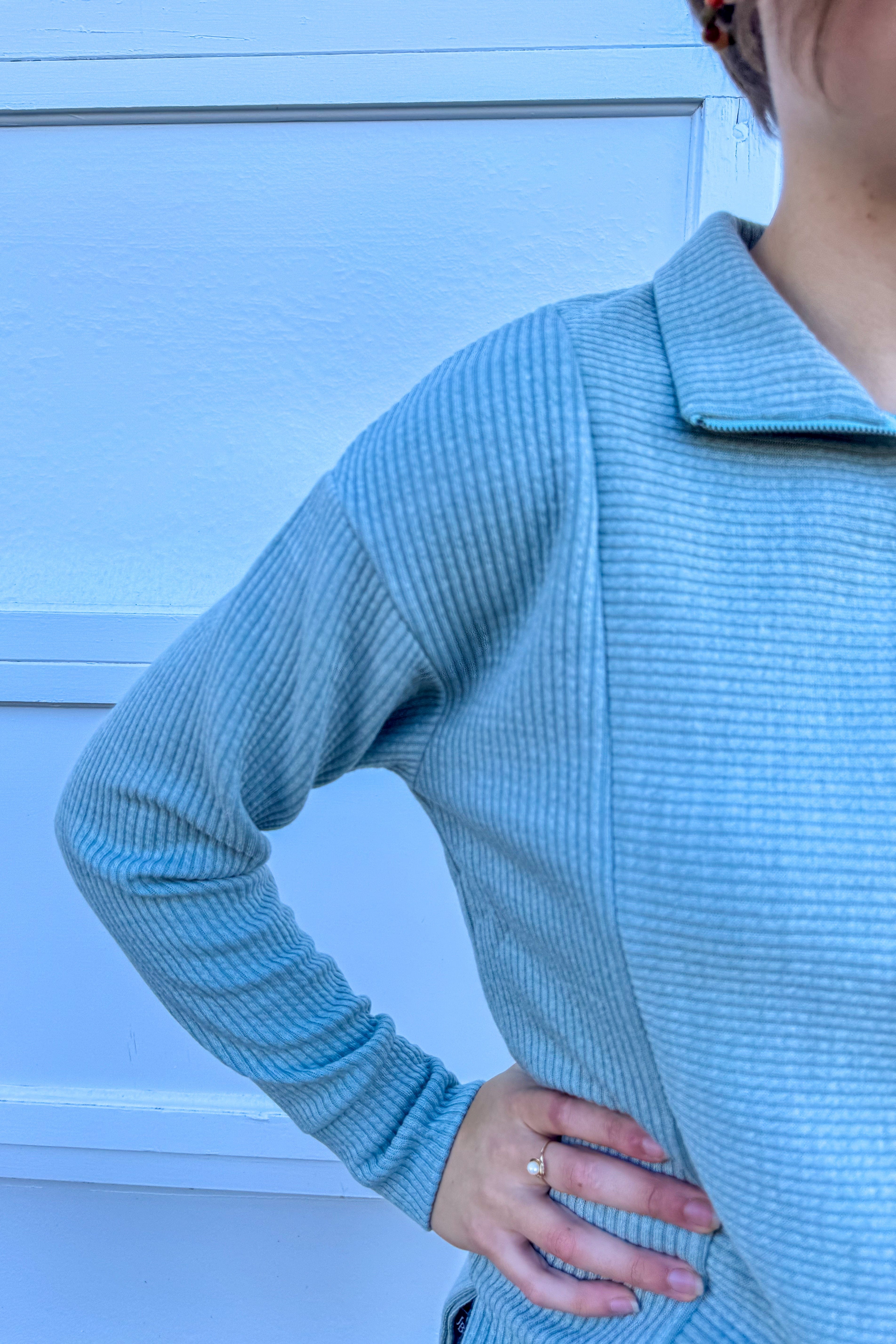 Seafoam Half Zip-Up Textured Top detail