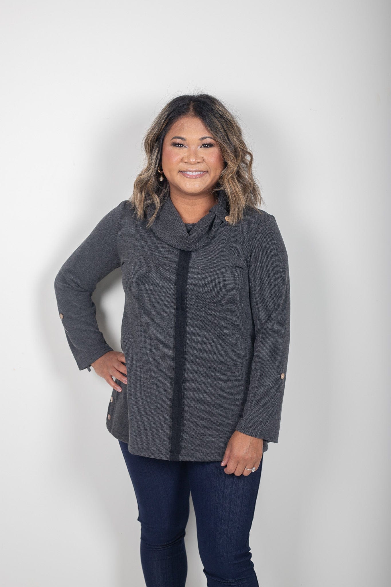 Black Cowl Tunic Top