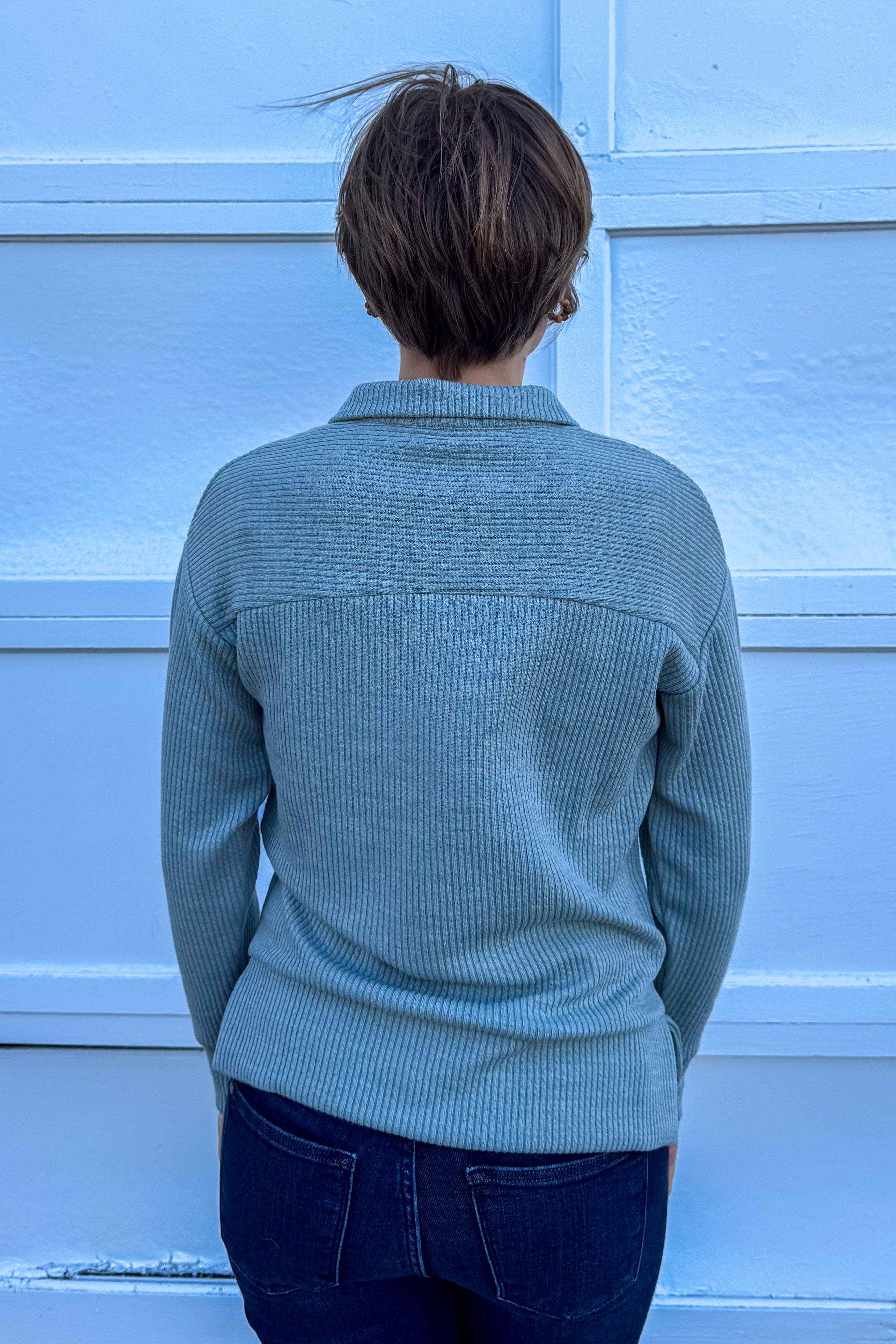 Seafoam Half Zip-Up Textured Top back