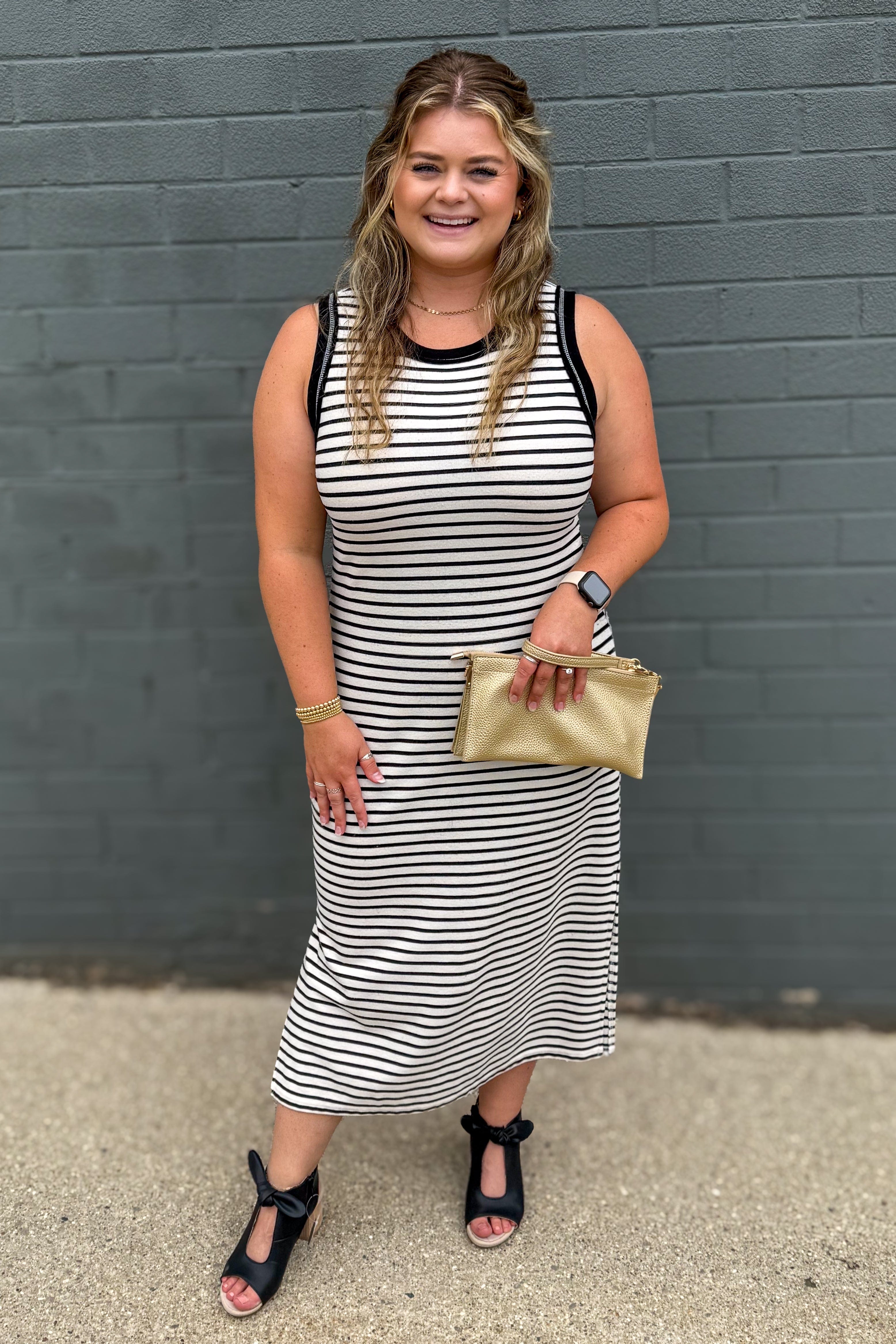 Black Stripe Sleeveless Side Slit Tank Maxi