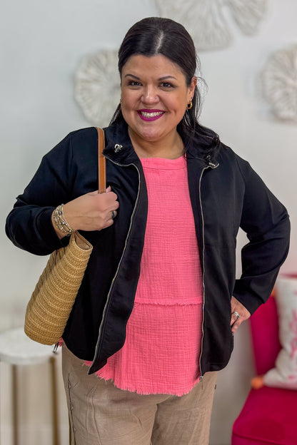 Black Soft Stream Zip Up Top