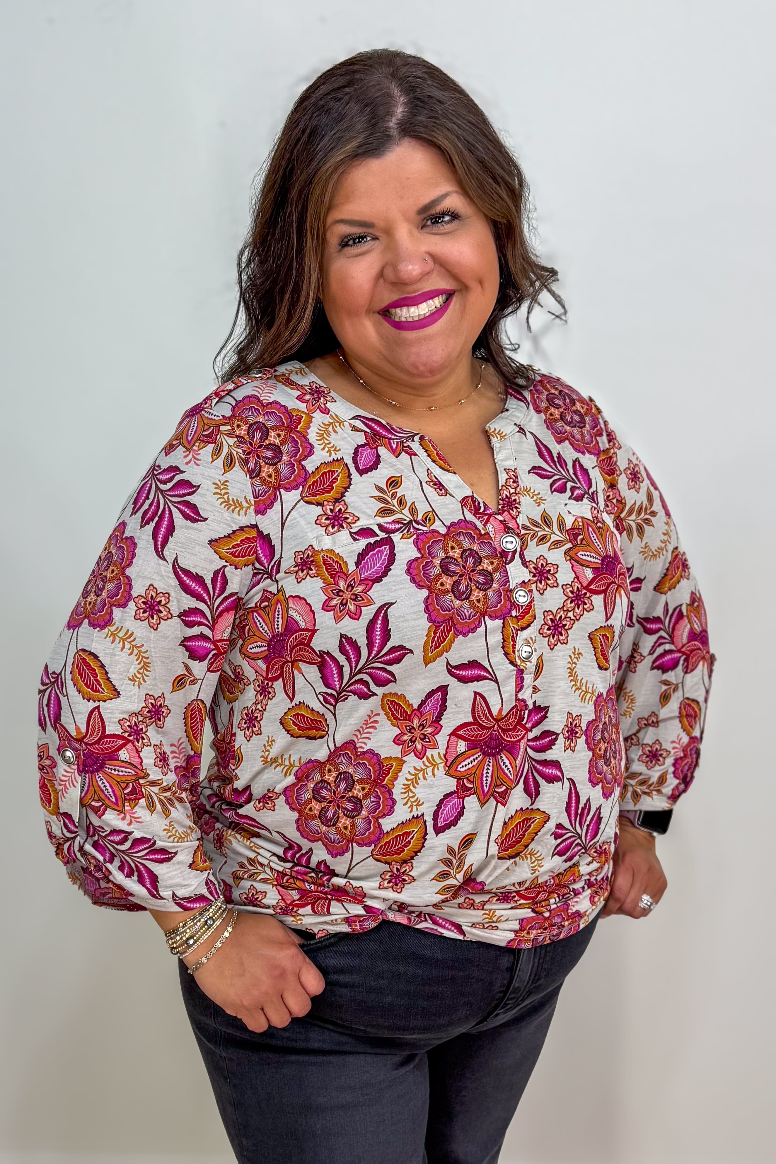 Beige Print Button Lizzy Blouse