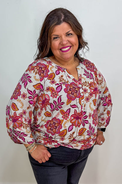 Beige Print Button Lizzy Blouse
