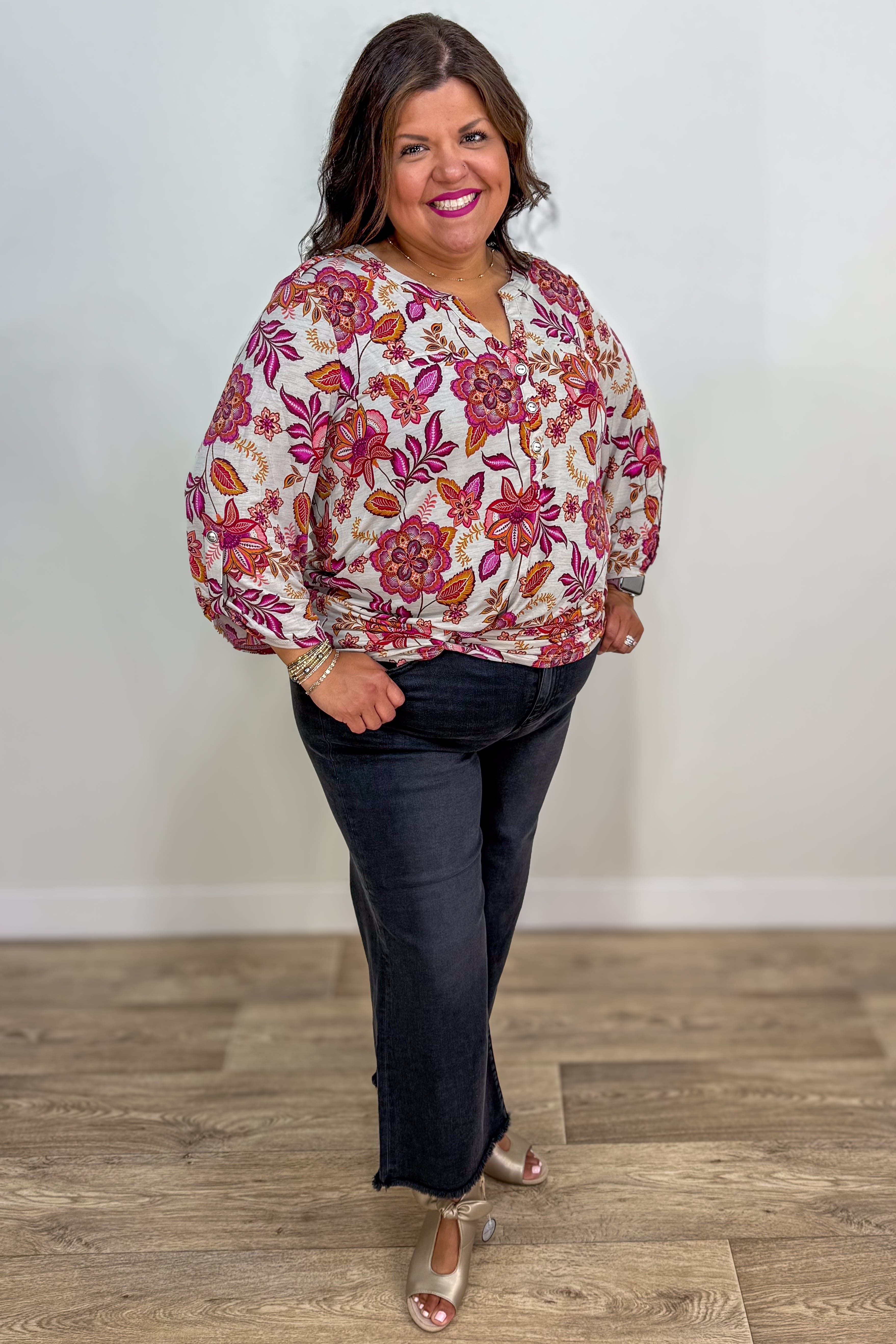 Beige Print Button Lizzy Blouse