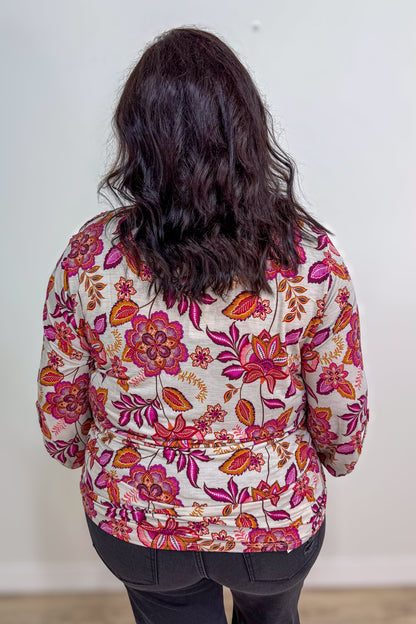 Beige Print Button Lizzy Blouse