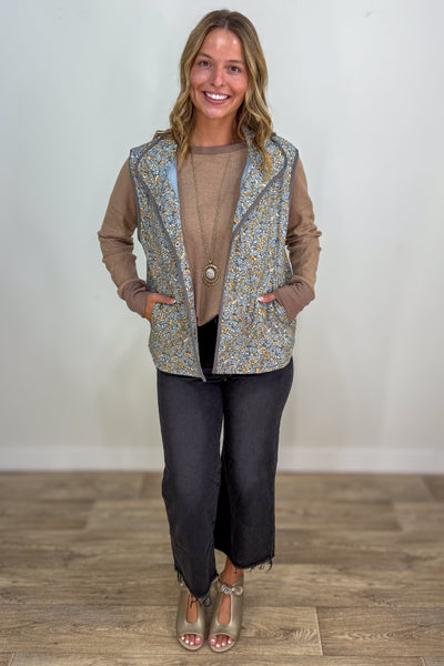 Grey Button Quilted Vest styled