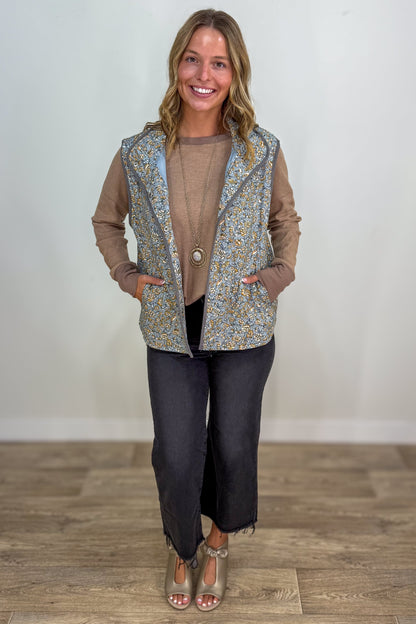Grey Button Quilted Vest styled
