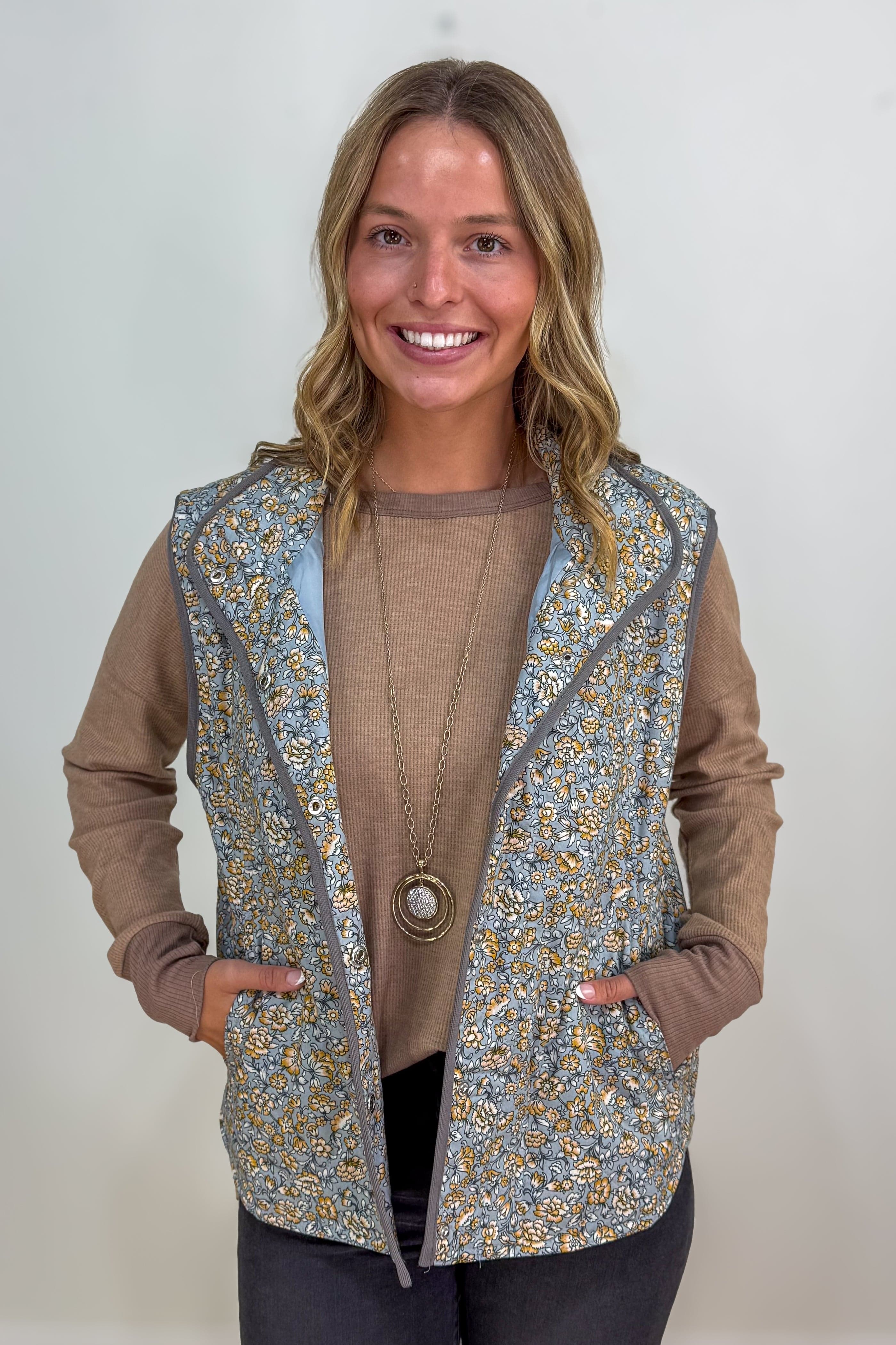 Grey Button Quilted Vest